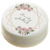 Elegant Gold Glitter Geometric Pink Floral Wedding Chocolate Covered Oreo (Angled)