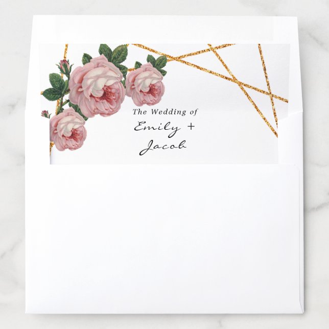 Elegant Gold Glitter Geometric Pink Floral Wedding Envelope Liner (In Envelope)