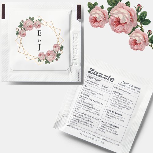 Elegant Gold Glitter Geometric Pink Floral Wedding Hand Sanitizer Packet
