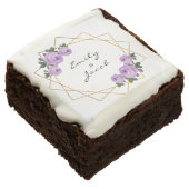 Elegant Gold Glitter Geometric Purple Floral Wed Brownie (Angled)