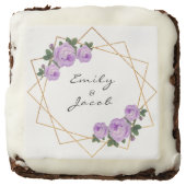 Elegant Gold Glitter Geometric Purple Floral Wed Brownie (Front)