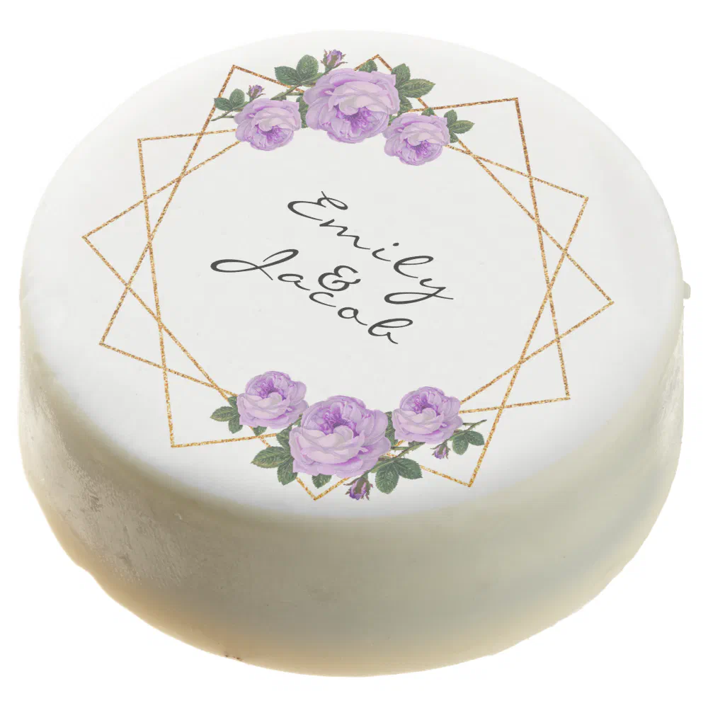Elegant Gold Glitter Geometric Purple Floral Wed Chocolate Covered Oreo