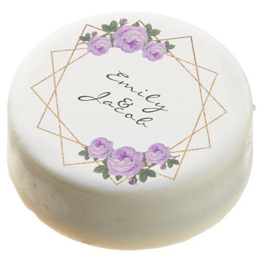 Elegant Gold Glitter Geometric Purple Floral Wed Chocolate Covered Oreo (Angled)