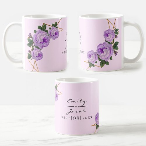 Elegant Gold Glitter Geometric Purple Floral Wed Coffee Mug