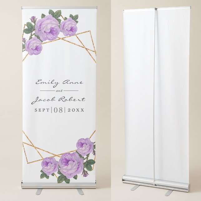 Elegant Gold Glitter Geometric Purple Floral Wed Retractable Banner (Creator Uploaded)