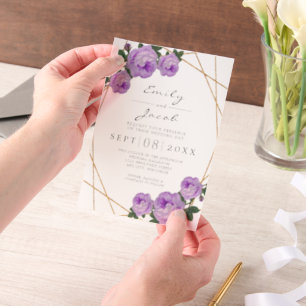 Elegant Gold Glitter Geometric Purple Wedding Vellum Invitations