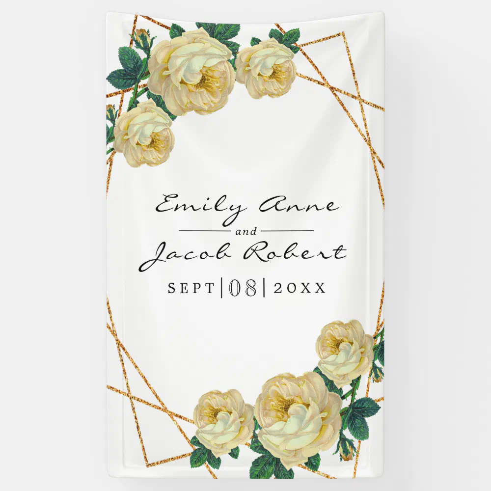 Elegant Gold Glitter Geometric Yellow Floral Banner