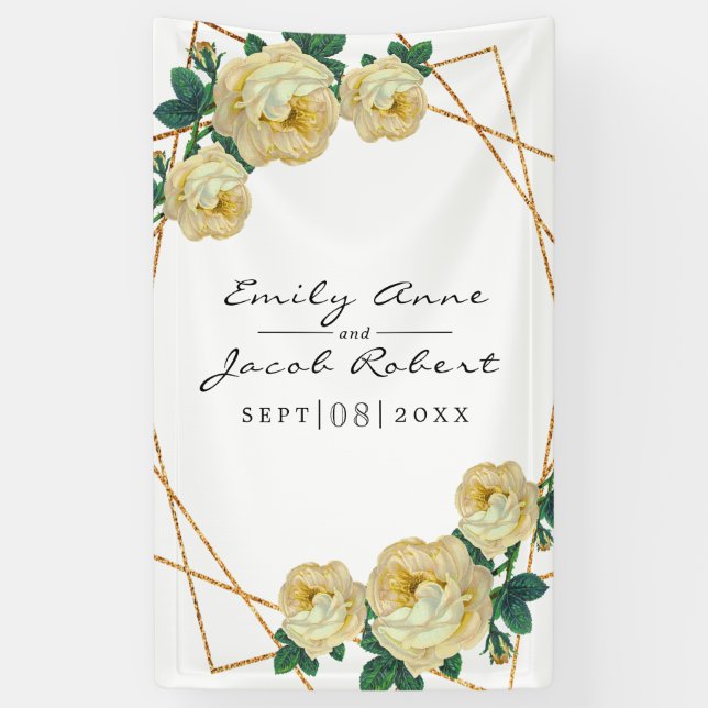 Elegant Gold Glitter Geometric Yellow Floral Banner (Vertical)