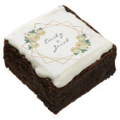 Elegant Gold Glitter Geometric Yellow Floral Wed Brownie (Angled)