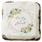 Elegant Gold Glitter Geometric Yellow Floral Wed Brownie (Front)