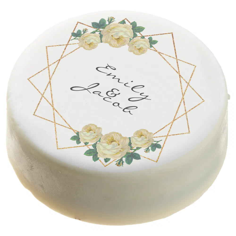 Elegant Gold Glitter Geometric Yellow Floral Wed Chocolate Covered Oreo