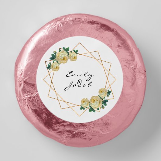 Elegant Gold Glitter Geometric Yellow Floral Wed Dipped Oreo Cookie Favors (Front)