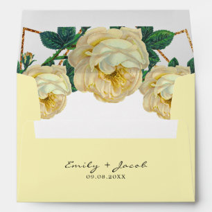 Elegant Gold Glitter Geometric Yellow Floral Wed Envelope