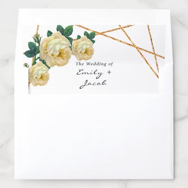 Elegant Gold Glitter Geometric Yellow Floral Wed Envelope Liner (In Envelope)