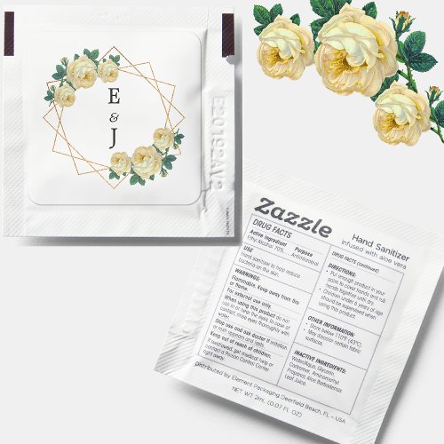 Elegant Gold Glitter Geometric Yellow Floral Wed Hand Sanitizer Packet