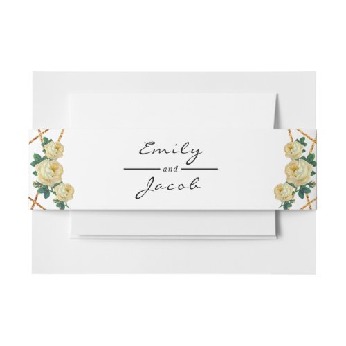 Elegant Gold Glitter Geometric Yellow Floral Wed Invitation Belly Band