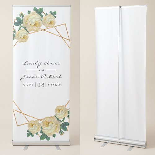 Elegant Gold Glitter Geometric Yellow Floral Wed Retractable Banner
