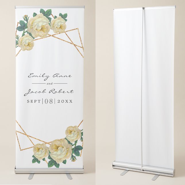 Elegant Gold Glitter Geometric Yellow Floral Wed Retractable Banner (Creator Uploaded)