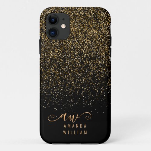 Elegant Gold Glitter Glam Monogram Name iPhone 11 Case
