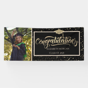 Elegant Gold Glitter Grad Cap,Photo Graduation Banner