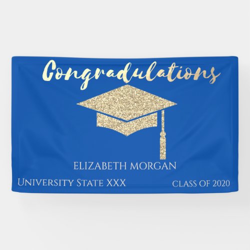 Elegant Gold Glitter Graduate CapBlue Graduation Banner