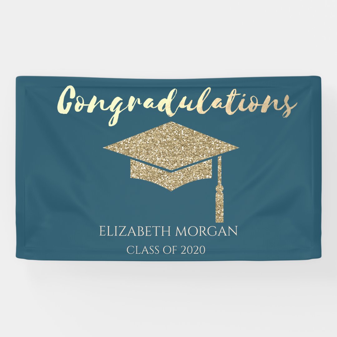 Elegant Gold Glitter Graduate Cap,Graduation Banner | Zazzle