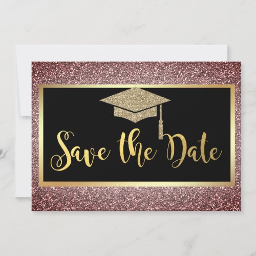 Elegant  Gold Glitter Graduation Brown  Save The Date