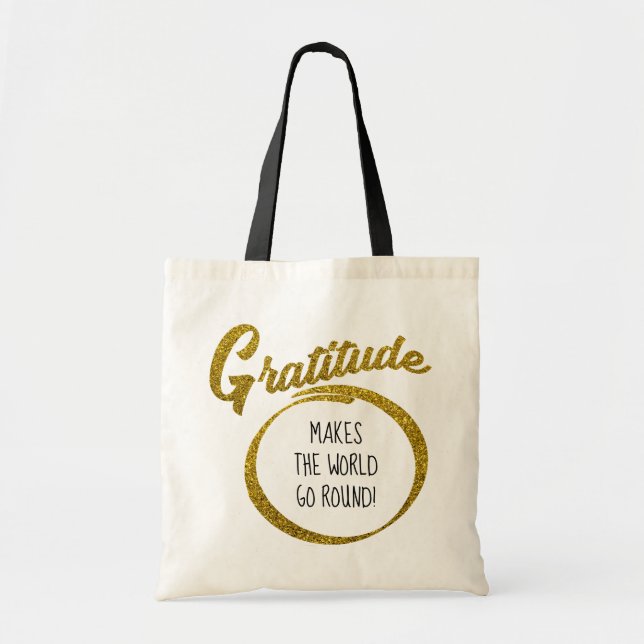 Elegant Gold Glitter Gratitude Typography Reusable Tote Bag (Front)