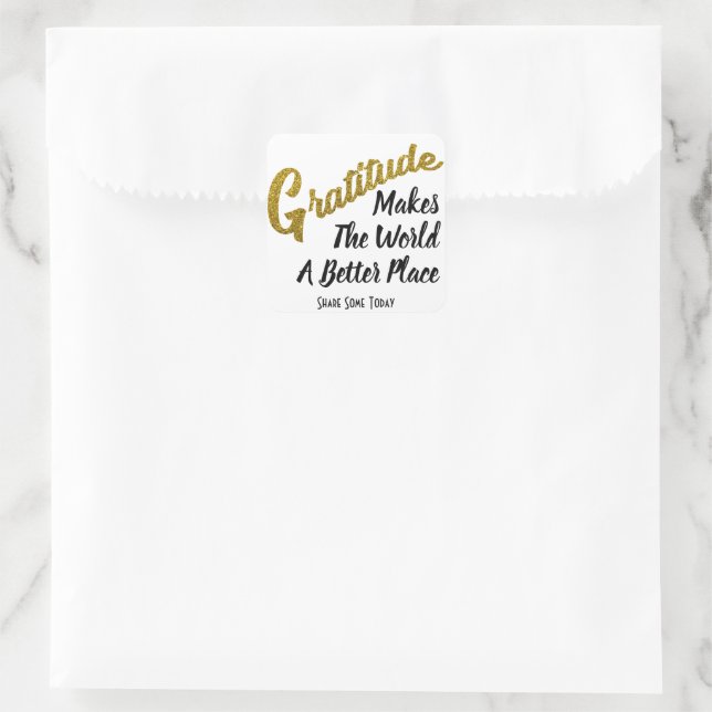 Elegant Gold Glitter Gratitude Typography Square Sticker (Bag)