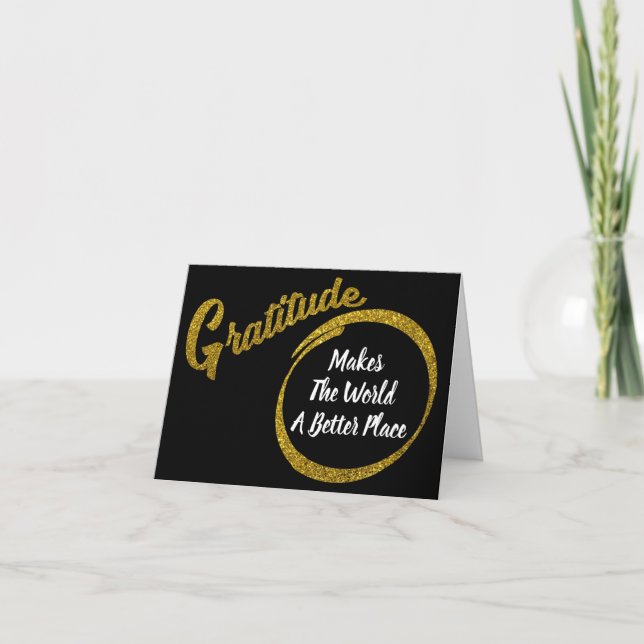 Elegant Gold Glitter Gratitude Typography Thank You Card (Front)