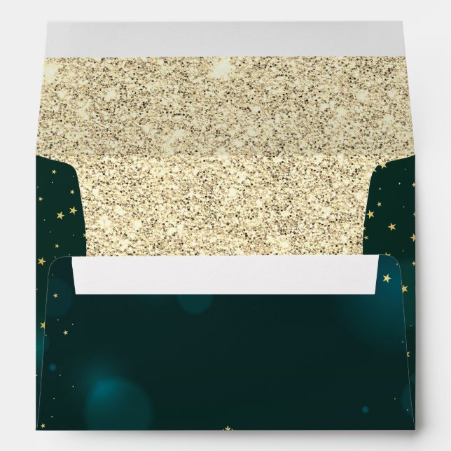 Elegant Gold Glitter Green  Envelope (Back (Bottom))