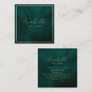 Elegant Gold Glitter & Green Velvet Frame Minimal Square Business Card