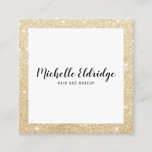 Elegant gold glitter hair and makeup trendy white square business card