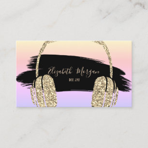 Elegant Gold Glitter Headphone DJ Brush Stroke Business Card