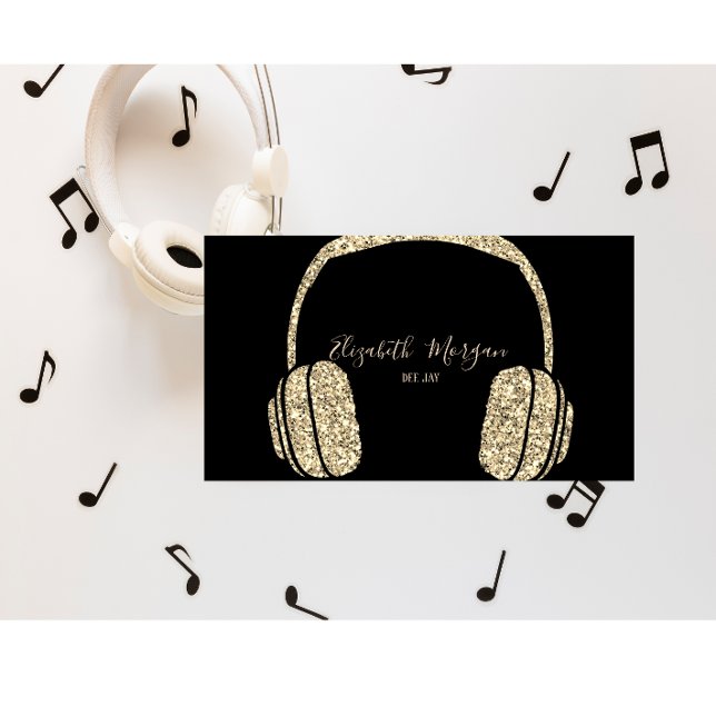 Elegant Gold Glitter Headphone DJ Business Card (Creator Uploaded)