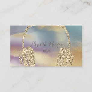 Elegant Gold Glitter Headphone DJ Colorful Business Card