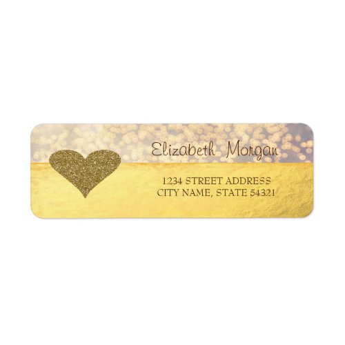 ElegantGold Glitter HeartBokeh Address Label