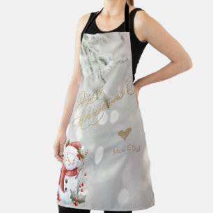 Elegant Gold Glitter Heart Snowman Apron