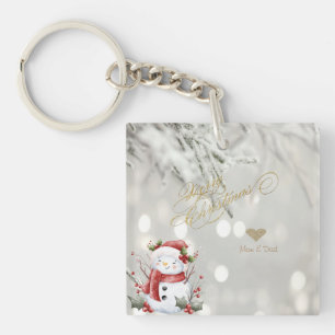 Elegant Gold Glitter Heart Snowman Keychain