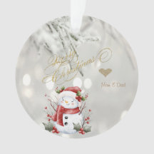 Elegant Gold Glitter Heart Snowman