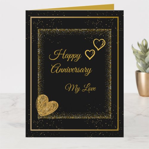 Elegant Gold Glitter Hearts & Frame Anniversary Card