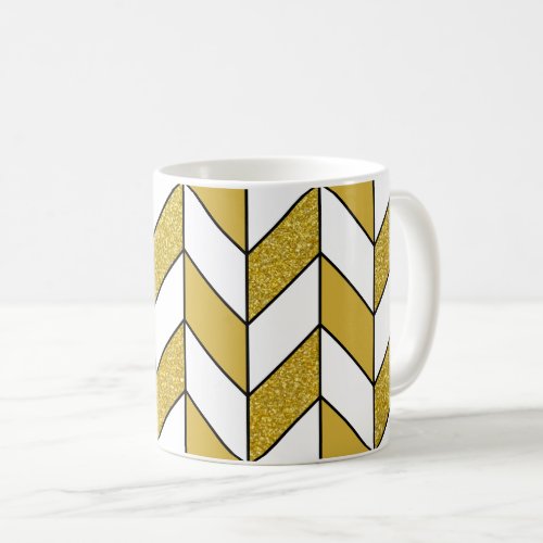 Elegant Gold Glitter Herringbone Chevron Pattern Coffee Mug