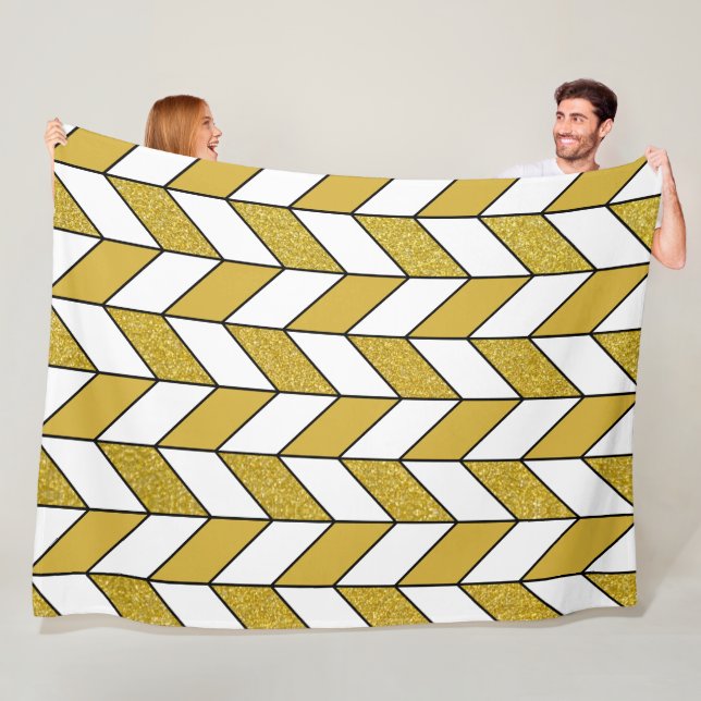 Elegant Gold Glitter Herringbone Chevron Pattern Fleece Blanket (In Situ)