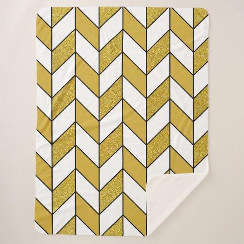 Elegant Gold Glitter Herringbone Chevron Pattern Sherpa Blanket