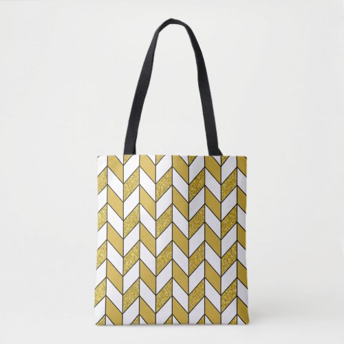 Elegant Gold Glitter Herringbone Chevron Pattern Tote Bag