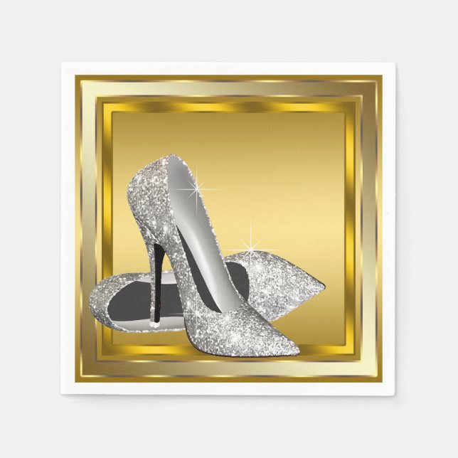 Elegant Gold Glitter High Heel Napkins (Front)