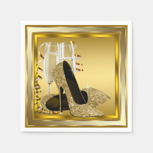 Elegant Gold Glitter High Heel Paper Napkins