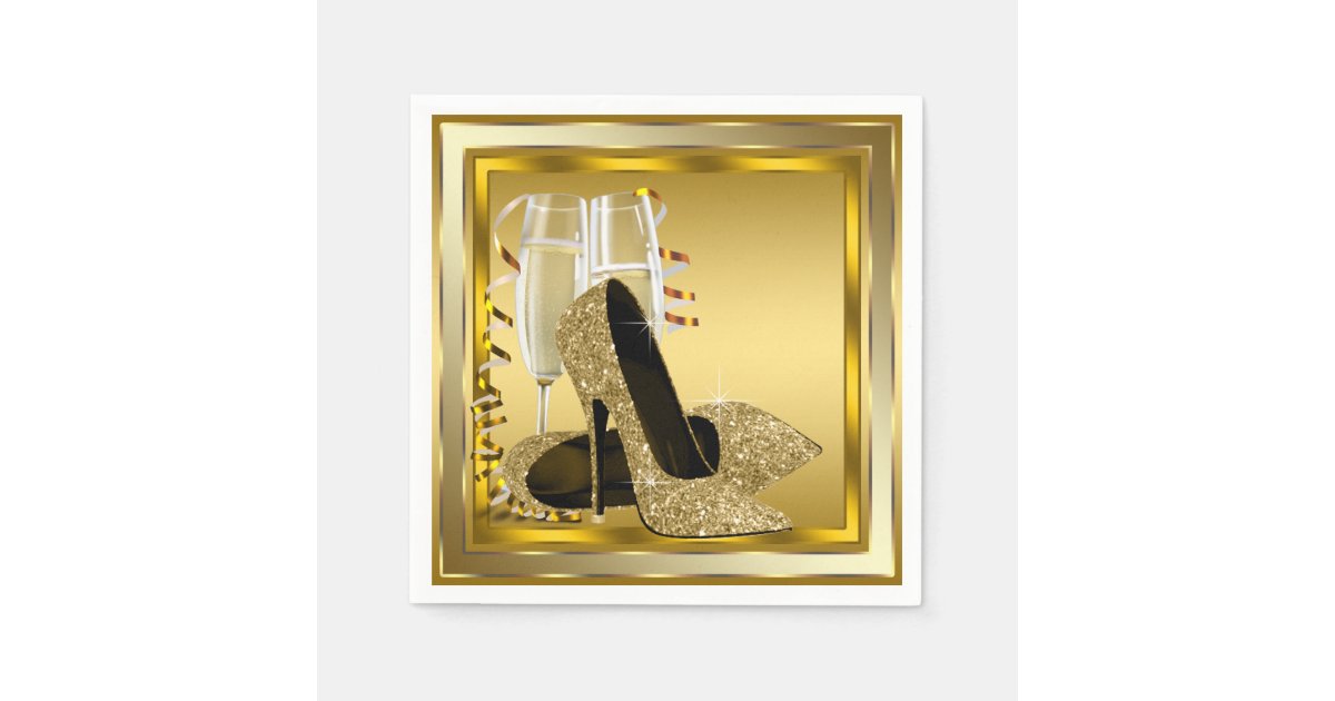 Elegant Gold Glitter High Heel Paper Napkins | Zazzle