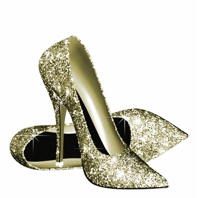 Elegant Gold Glitter High Heel Shoes Statuette (Front)