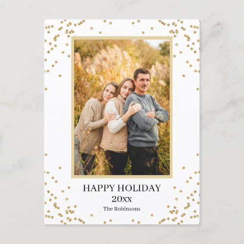 Elegant Gold Glitter Holiday Family Photo Postcard